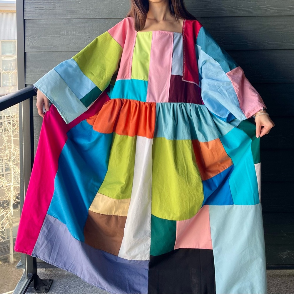Handmade Quilted Patchwork Colorblock Dress SKU 03196